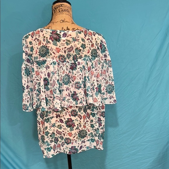 Vintage America Pink and Blue Floral 3/4 Sleeve Blouse - Picture 7 of 9